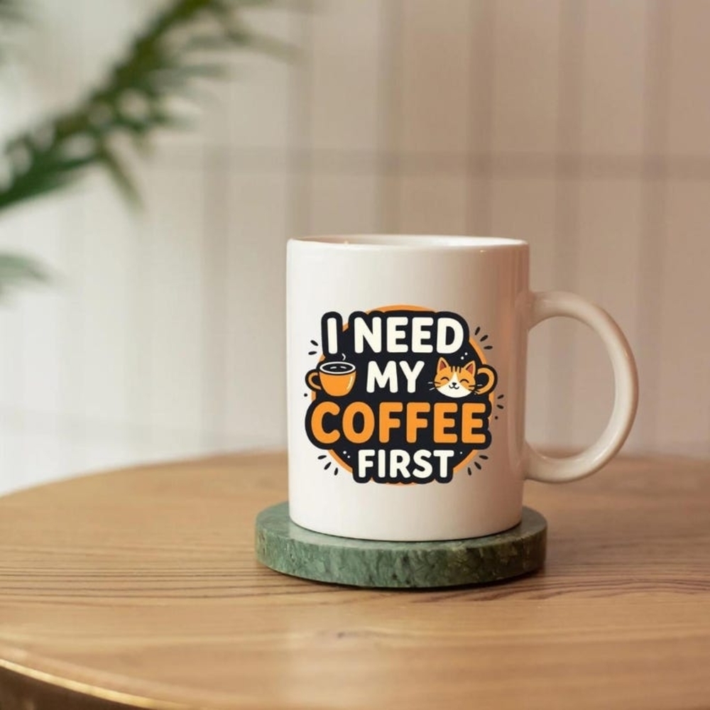 White Coffee Mug with Fun Print